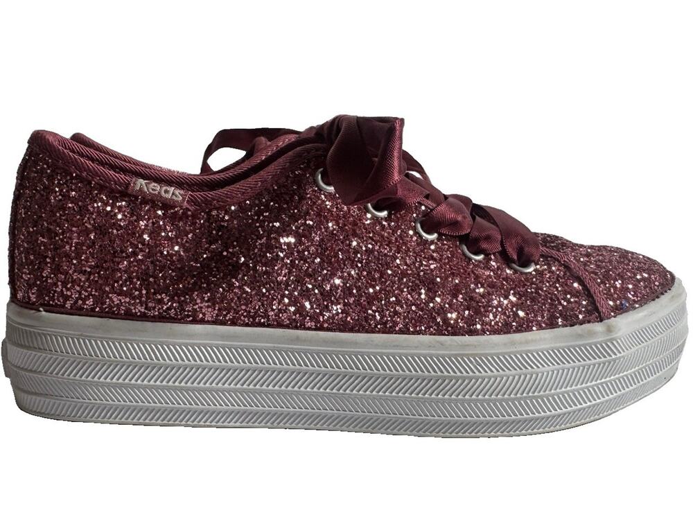 Keds Girls Pink Glitter Platform Sneakers Satin Ribbon Lace Shoes Youth Size 1
